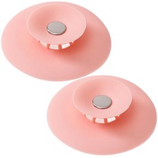바이트 실리콘 싱크대 세면대 공용 똑딱이 배수구 마개 거름망 냄새차단 덮개, 2개, 핑크