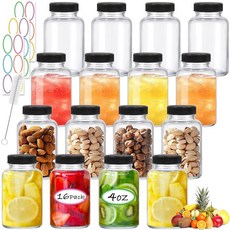 다이야파이 16팩 뚜껑 달린 4온스 샷잔 120ml 웰니스 샷 병 재사용 가능한 빈 유리 음료 생강 주스 음료용 작은 투명, 4oz - 16pack
