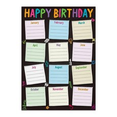 교실용 GMEMNOV 생일 차트 포스터 - 축하 재사용 가능한 캘린더 적층 수업 게시판 장식이 다시 학교로 돌아갑니다, Chalkboard Birthady Poster