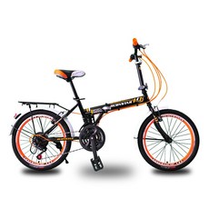 BIKEONE L16 城市休閒20吋21速通勤便攜後貨架折疊自行車, 黑橘, 1個