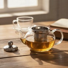 홈카페 차우림 내열 유리 티포트 거름망 스텐 다관 찻주전자 다도 허브티, 1개, 상세페이지 참조