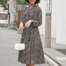 liurong프랑스식 빨간색 꽃무늬 긴팔 원피스 여자 2022 춘추v 넥타이 편안한 시폰 선녀 드레스