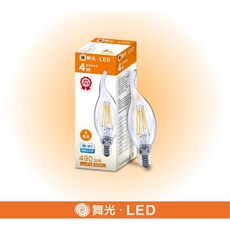 家家亮 保固2年 舞光 4W E14 拉尾 LED 蠟燭 燈絲燈 4瓦 蠟燭燈泡, 暖黃色, 1個