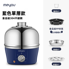 GUEFOON 家用電蒸鍋早餐機藍色-單層, 藍色-單層:標準（220V）（6102）