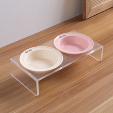 陶瓷寵物飛碟碗 附亞克力高腳護頸碗架, 1個, CUTE PETS飛碟碗(米色）+（粉色）+