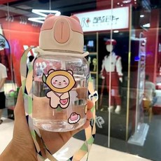 兒童水杯 可愛塑膠吸管杯 蜜蜂造型 600ml, pg小熊杯 - 粉色 600ml - 1200ml, 1個