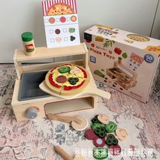 木製仿真過家家披薩烤箱套餐 兒童益智動手切切樂披薩茶點玩具, 折疊烤箱披薩-夾板, 1個