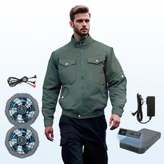 【酷友】32V長袖風扇衣 作業服外套, 綠色＋冷耀黑風扇電池套裝,S 推薦45-55公斤