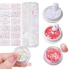 shefun 桜 네일 파츠 꽃 봄 네일 홀로그램 작은 꽃 별 달 원 하트 잎 스팽글 5케이스 포함 세트가 작다 약 12mm 반짝임 귀여운 흰색 핑크 꽃 레진 파츠 글리터 라메 JP