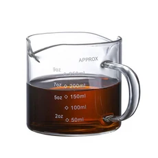 50-250ml 나무 손잡이 유리 에스프레소 측정 컵 단일 입 우유 주전자 커피 용품 클리어 주방 측정 머그잔, 07 250ml glass handle, 1개