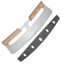 스테인리스 스틸 피자 커터 커버 논스틱 로커 14인치(이중 나무 손잡이), Double wooden handle