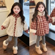 桃園出貨 女童韓版格子雙面穿棉服外套2025新款冬季兒童洋氣加厚棉衣潮