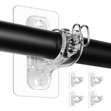 MUAKIOY No Drill Curtain Rod Brackets (4 Pack) Adjustable Adhesive Holders Stick on Wall Hooks H