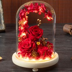 永生花玻璃罩 擺件 創意禮物, 相濡以沫紅色