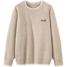 봄 레트로 라운드넥 루즈핏 컬러블록 니트 커플 스웨터, 애프리콧