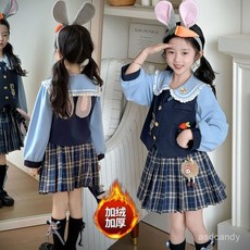 【臺灣-出貨】女童加絨公主JK製服秋冬兒童硃迪加厚小學生連衣裙兔子警官三件套