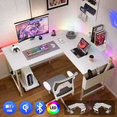 월로덴 L형 컴퓨터 책상 게이밍 책상 코너형 책상, 탄소섬유화이트 PRO