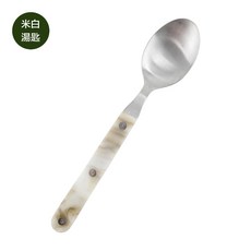 復古家 Layer 琥珀米白鈕扣不鏽鋼樹脂餐叉餐匙組 日本製復古風餐具 特價優惠中, 1個, 米白-湯匙, 米白