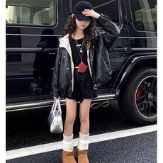 주니어 초등 여아 간절기 후드 가죽 점퍼 자켓