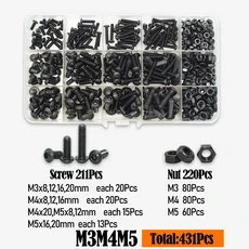 2510p 원형 육각 캡 나사 키트 M2 M2.5 M3 M4 M5 M6 검정색 10.9 등급 소켓 버튼 헤드 알렌 드라이브 나사, 09 Round  431pcs