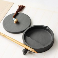 천연원석 벼루 먹갈이 붓받침 다기능 서예도구 세트 휴대용 미니 벼루 먹통 붓걸이 전통 돌벼루, 1개