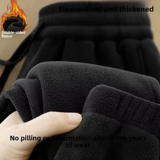 두꺼운 양털 바지 양면 벨벳 루즈핏 청소년 캐주얼 긴 가을 겨울 남성 의류 신축성있는 허리, 03 검은색, 05 엑스라지