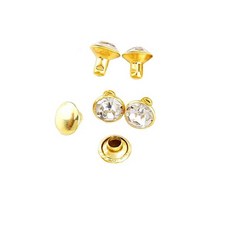 멀티 컬러 유리 크리스탈 라인석 리벳 다이아몬드 스터드 8mm 가죽 공예 DIY 가죽 리벳용 골든 베이스 100 세트, Clear