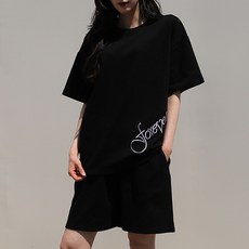 SOON2DLE 女款Forever刻字刺繡短袖T恤+短褲