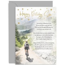 [ 1128500 ] 올드 잉글리시 컴퍼니 생일 아들 인사말 카드 - 아들을 위한 감성적인 시 성인 또는 청소년 특별한 아들에게 보내는 금박 로드 바이크 사이클링 | 빈 내부