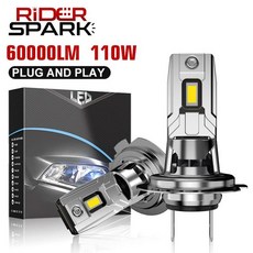 반디LED 팬 장착 무선 자동차 LED 전구 H7 조명 캔버스 램프 60000Lm 110W 6000K 화이트 12V, H9, 1개