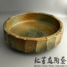 紅芳庭【台灣作家 陶皿】水皿花器 林榮華陶藝 手拉坏 花瓶 插花 大水皿 手工花瓶 志野燒 窯變, 水皿花器