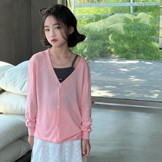 AA4068 여아 키즈 주니어 아동 봄 여름 가을 간절기 면 혼방 브이넥 무지 배색 니트 미디 하프 가디건 카디건 자켓 아우터
