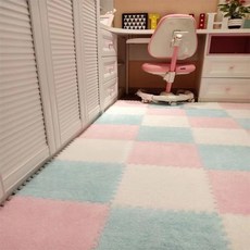 絨毛巧拼地墊 - 拼接地毯 臥室滿鋪家用方塊拼圖 毛絨面EVA環保泡沫地墊 - 客廳臥室適用, 淺藍,30*30CM（1片+送邊條), 1個