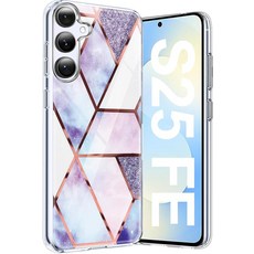 Yimer 삼성 갤럭시 S25 FE 케이스 실리콘 투명 | 디자인 분위기 마블 패턴 | 부드러운 투명 TPU 범퍼 폰 케이스 | 슬림 충격 방지 퍼플 핑크 그린 마블 케이스 (