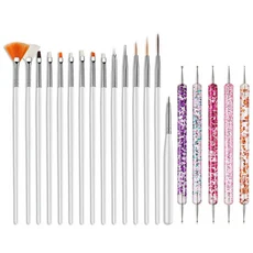 5/20Pcs 네일 아트 브러쉬 디자인 팁 그림 그리기 조각 펜 FlatFan 라이너 아크릴 젤 UV 폴란드어 매니큐어, 17 06