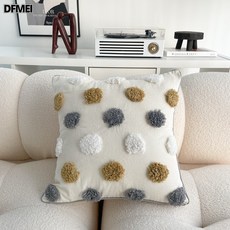 DFMEI 波西米亞ins風抱枕沙發客廳靠枕牀頭靠背飄窗流蘇靠墊套含芯, 簇絨線球球