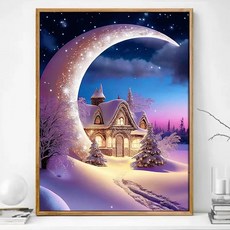 초이스 DIY 보석 큐빅 비즈 십자수 30x40 cm 액자세트, 1세트, 눈 속의 집