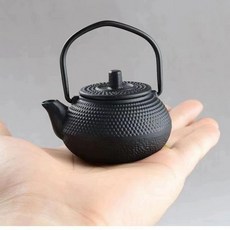 주철 무쇠 주전자 엔틱 무코팅 일본식 티팟, 1개, 1ml, 블랙 작은 못 손잡이 주전자