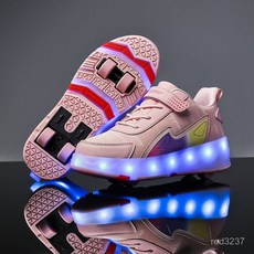 新品開售 愛莫格新款暴走鞋四輪滑輪鞋男童兒童帶輪子的鞋女童溜冰鞋子, 776粉色四輪【後跟帶開關帶安全底蓋】,33碼, 1個