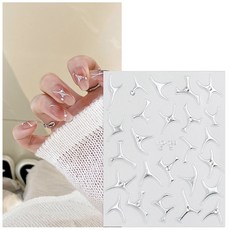 파스텔 하트 / 실버 메탈릭 젤 네일 스티커 셀프 젤네일 아트 데코 스티커, 1개, [실버] MO-629 메탈 크로스