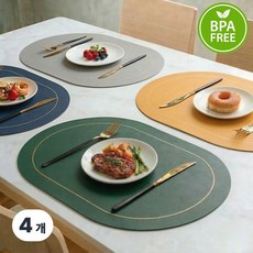 라데코 라운드 프레임 방수 양면 식탁매트 4p, 필드그린,그레이,네이비,옐로우, 45 x 30 cm, 1세트