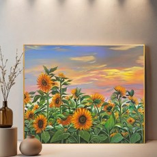 보석십자수 액자형 해바라기 재물 꽃밭 정물화 십자수, 프레임 + +, 50 x 65, 012 선셋 선플라워
