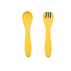 硅膠嬰兒勺子 兒童餐具寶寶訓練輔食軟頭勺叉可咬手握式硅膠勺叉, 1個, 1個, 硅膠叉勺黃色