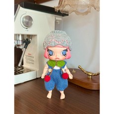 팝마트 지거 몰리 인형옷 몰리 1/8 액션 피규어 20cm 인형의상 수제 손뜨개질 모자 팬츠 스카프 가방 세트, 손뜨개질 4피스 세트 (회색 모자+체리 스카프+셔츠+팬