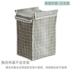 單獨灰格子布袋洗衣籃 換洗衣物收納籃 可摺疊髒衣簍家用, 灰格子布袋