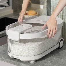 qingdo투명하다멀티습기 벌레 방지 신선유지 쌀통 잡곡쌀통+계량컵, 흰색, 3개