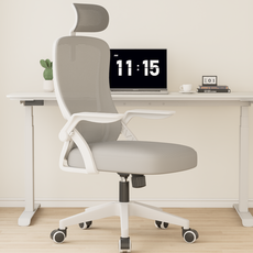 티야드 자세교정 공부 사무용 의자 허리받침 컴퓨터 메쉬 사무실의자, 화이트 + 그레이