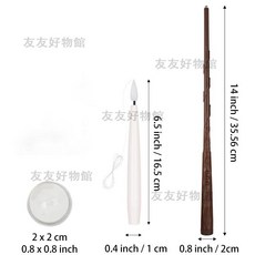 哈利波特魔法棒 懸浮LED電子蠟燭魔法棒 萬聖節派對裝飾 懸掛式魔法蠟燭燈 長條帶魚線掛鉤, 1個, 12根裝子彈頭蠟燭+1根魔法棒, 白色