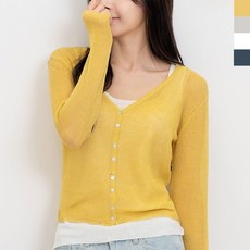 시원한 린넨 여자 캐쥬얼한 노랑색 여름가디건