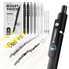 STAGEEK 퀵드라이 왼손잡이펜 블랙 젤펜 매끄러운 볼펜, 1세트, 블랙+그레이+화이트(총 6pcs+3)